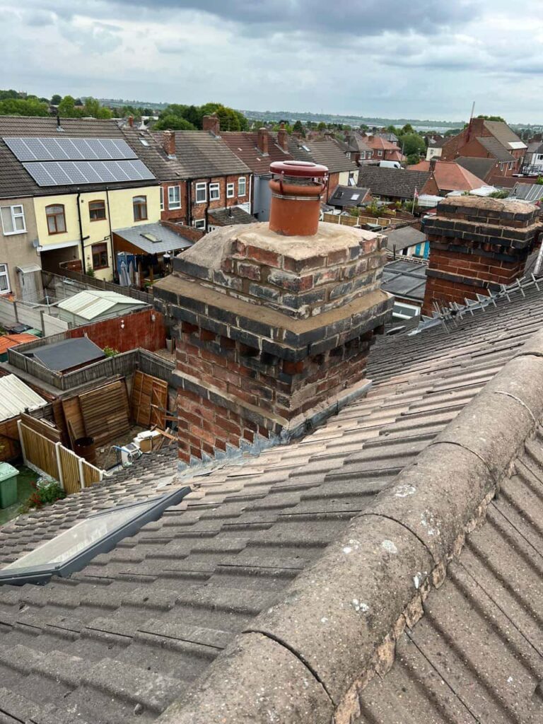 This is a photo taken from a roof which is being repaired by Bolsover Roofing Repairs, it shows a street of houses, and their roofs